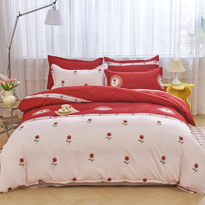 Single duvet cover Printed red quilt cover Thickened plant-cashmere cartoon multicolored bed cover 220x240 double bedding