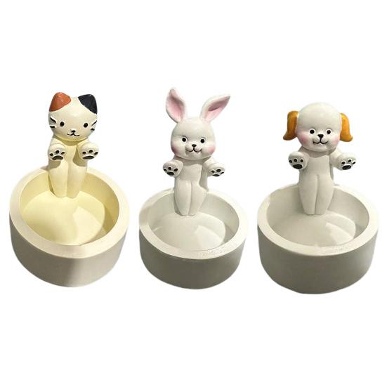 Yousheng Candle Holder Cartoon Dog Cat Design Hand-Painted Art Resin Construction Candlestick Candle Accessory