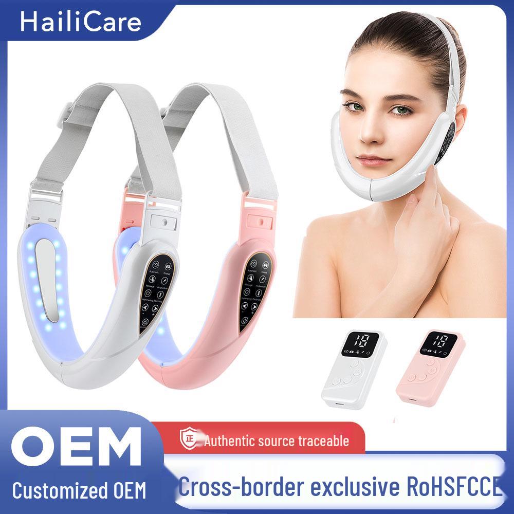 Remote Control EMS Beauty Device: LED Light Therapy and Microcurrent Massager for Facial Contouring and Double Chin Reduction