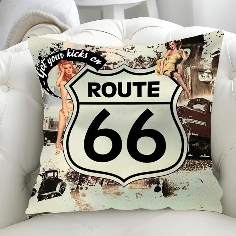 Pillowcase Highway Route 66 Cushion Covers 45x45 Short Plush Fall Decor Duplex Printing Cushions Cover 45*45 Lounge Chairs Sofa