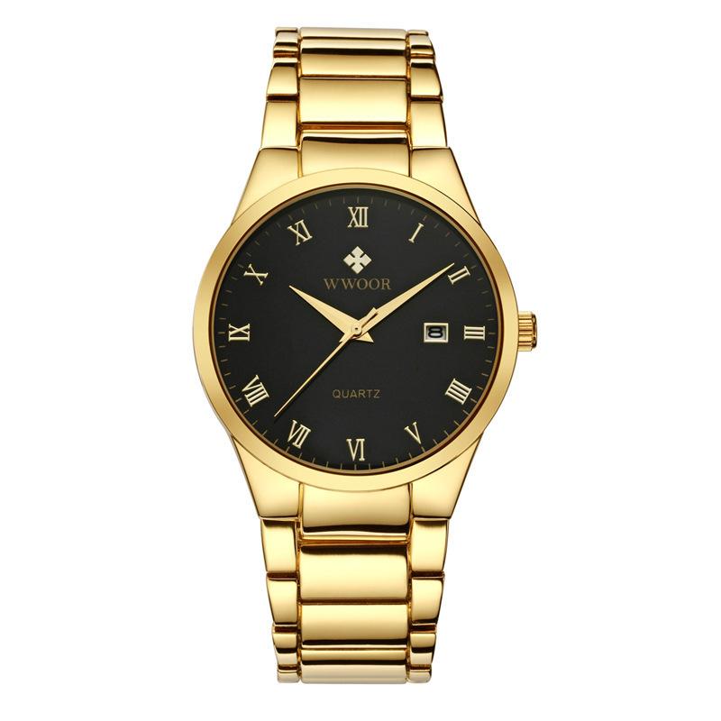 Herren-Quarzuhr mit Stahlarmband, massives Armband, römische Literaluhr