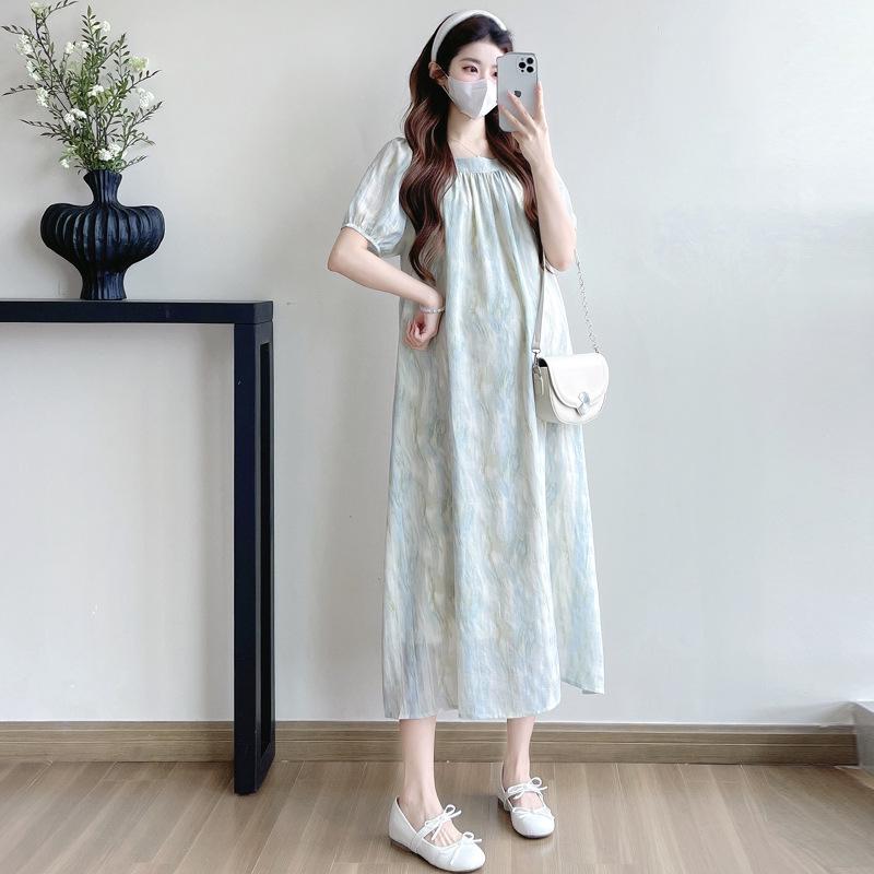 2026 Summer Maternity Square Neck Short Sleeve Dress Large