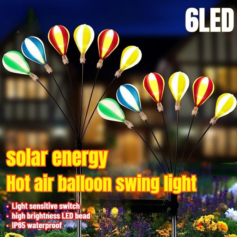 New Solar Hot Air Balloon Swing Light 6LED Firefly Ground Plug Light Courtyard Garden Camping Starburst Lawn Light