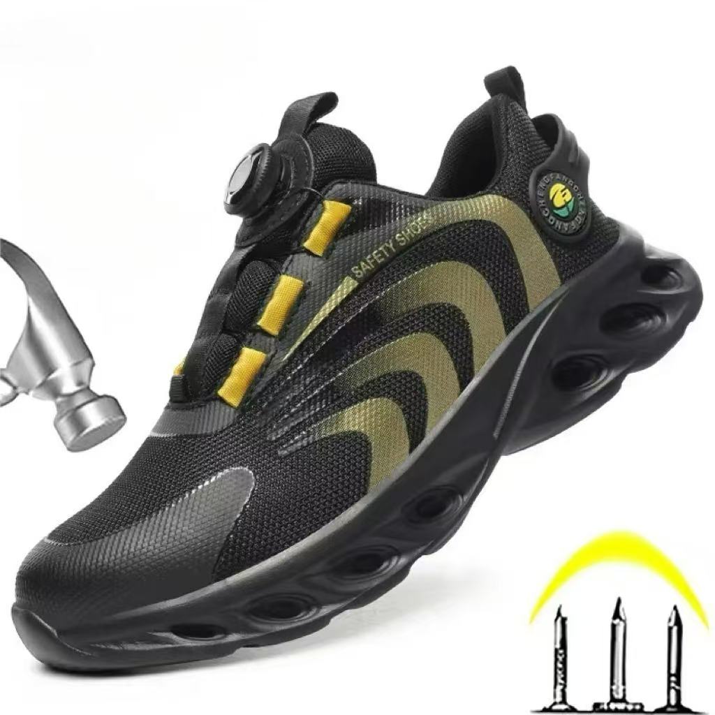 Men Safety Shoes Rotary Buckle Sneakers Puncture-Proof Anti-smash Steel Toe Shoes Indestructible Protective Shoes Work Boots Men