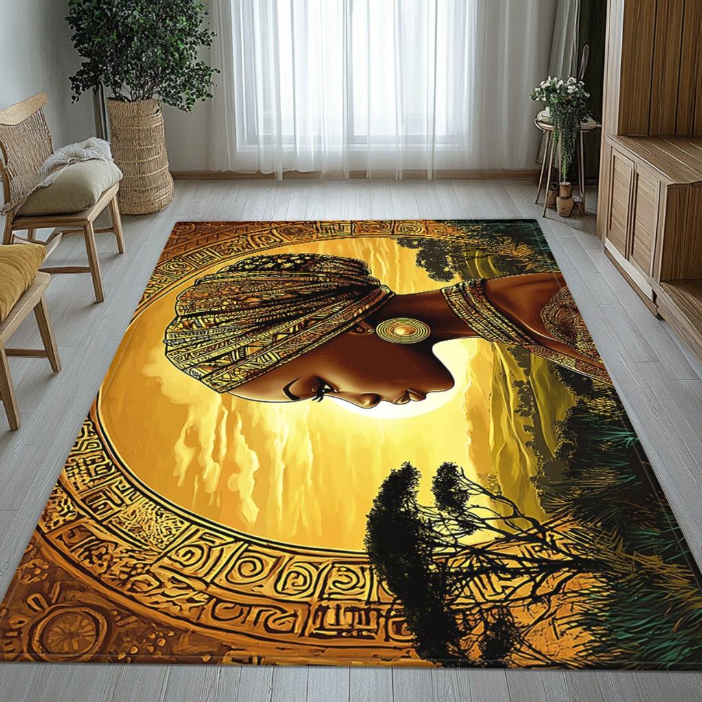Afrikaanse vrouw zonsondergang landschap kristal fluweel tapijt cultureel kunst tapijt etnisch stammenontwerp woonkamer vloermat Afro-Amerikaans