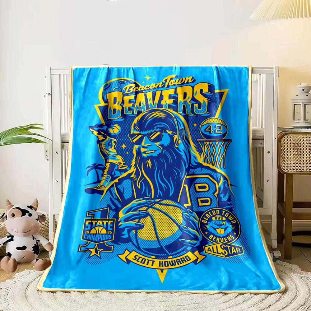 Timeless Teen Wolf Beacon Beavers Poster Blue Throw Blanket, Hygge Style Blanket for Cozy Evenings, Soft Knit Throw for Bed and Sofa