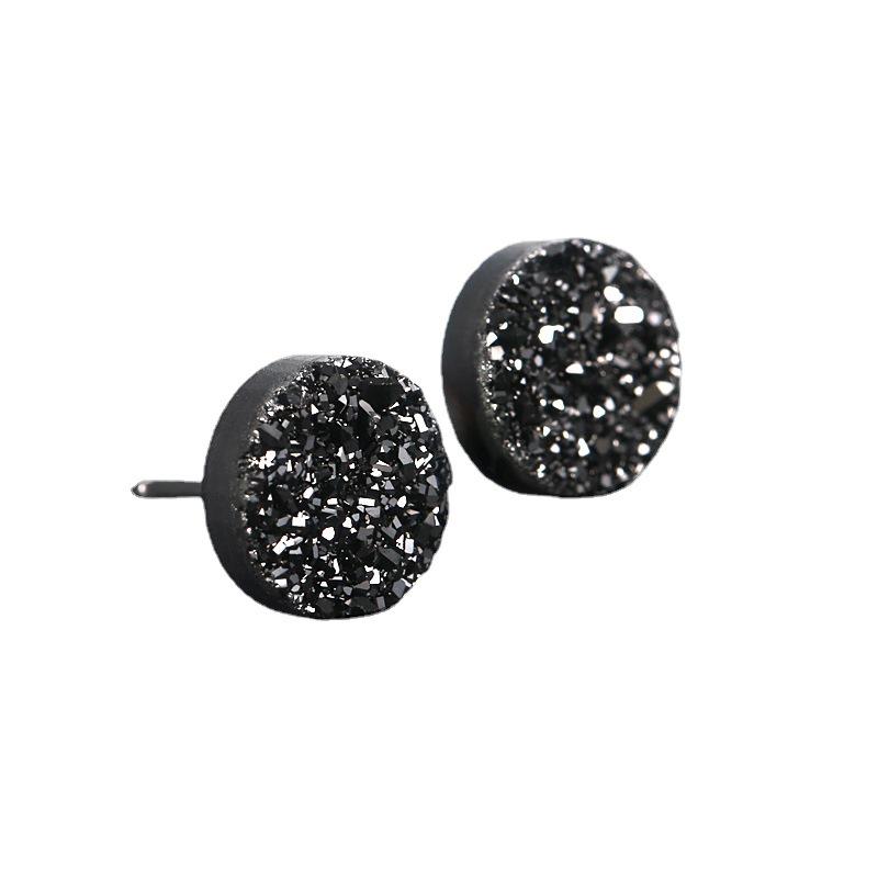 Men's Black Crystal Cluster Earrings - Simple Korean Style with Personality