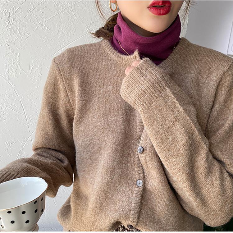 Seasonal Women's Clothing Korean Retro Fashion Base Shirt Loose Casual Short Sweater Knitted Jacket