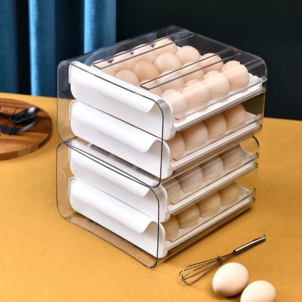 Transparent Egg Storage Box Double Layer Kitchen Organizer Rack Drawer Style Egg Box  Home Use