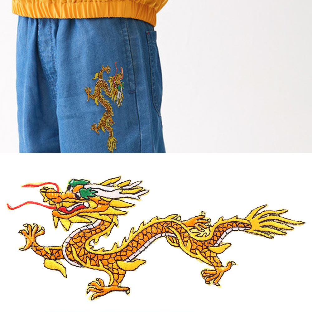 Kinesisk drake tygmärke broderad patch DIY dekor applikation hantverk klädtillbehör