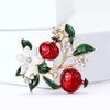 European-American Fashion Enamel Pomegranate Brooch with Rhinestones
