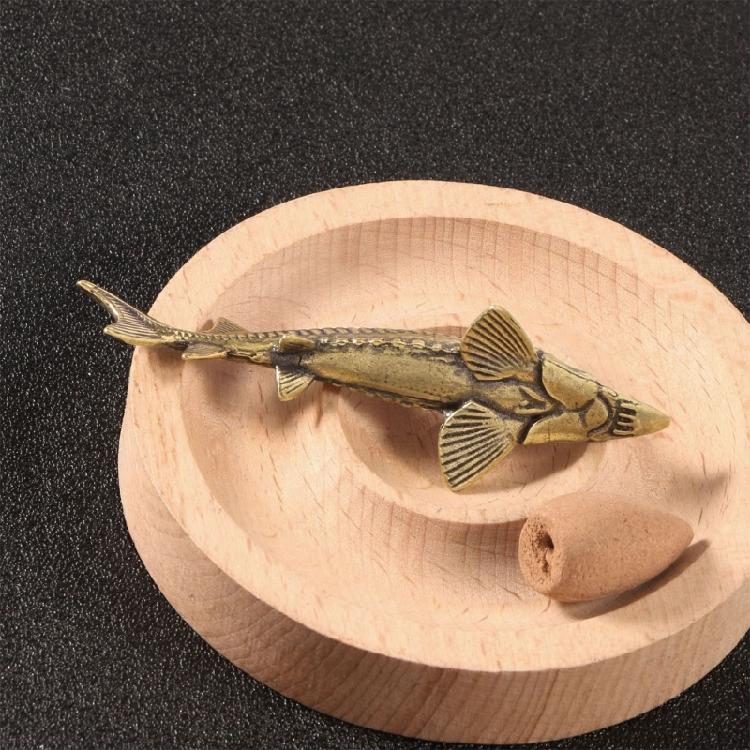 Metal Sturgeon Fish Miniature Figurine Antique Animal Sculpture Decorative Art Piece Ornament for Shelf Desk Gifting