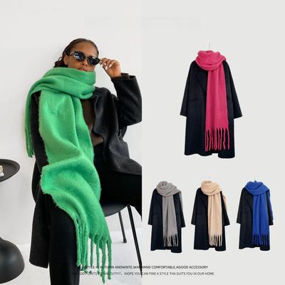 Women's High-End Seahorse Wool Scarf: 2024 Autumn/Winter Collection, Solid Green Shawl.