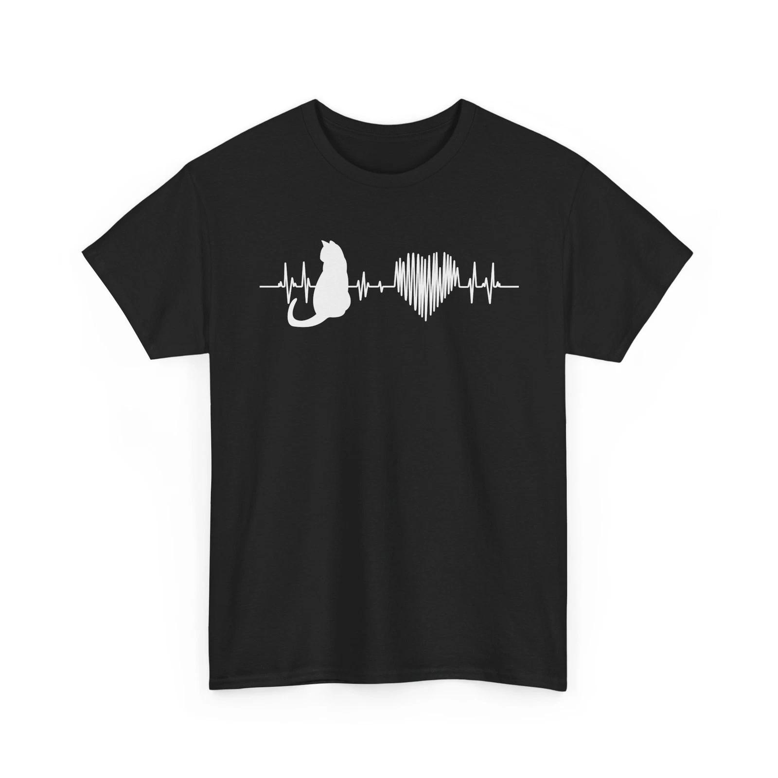 Cat Heartbeat Shirt Cat Lover Gift Heart Line EKG Cat Mom Dad Pet Lover Tee M