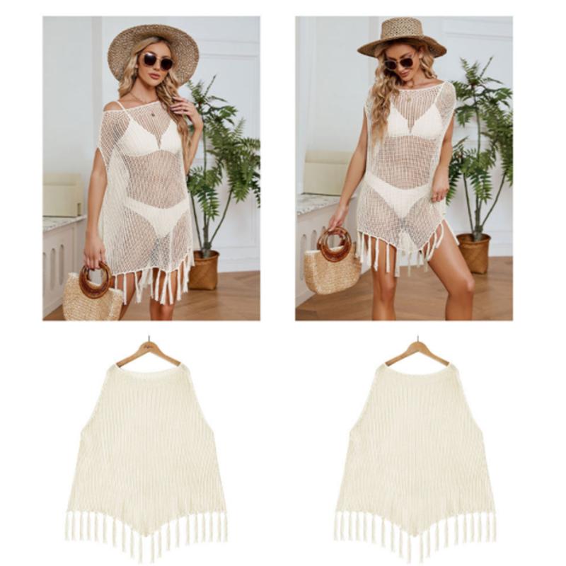 2024 Sommer Europäisch und Amerikanisch Damen Neu Groß Schulterfrei Fransen Strandrock Locker Cut Out Bluse für Damen