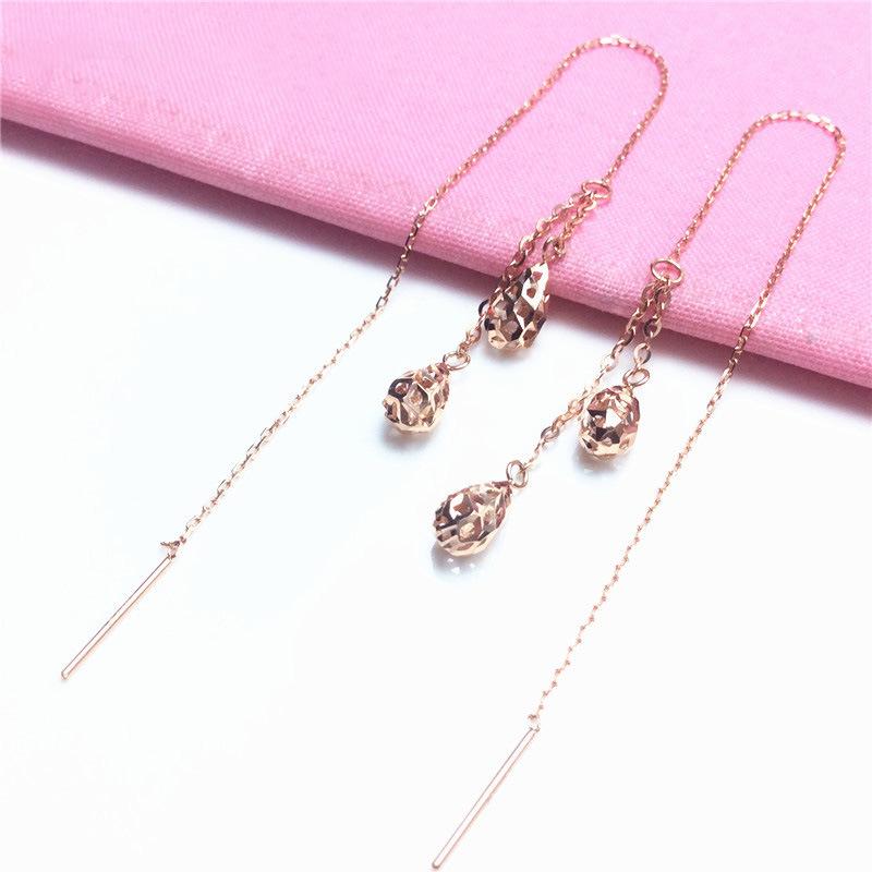 Exquisite Russian Purple Gold Fashionable Exquisite Double Water Drop Earphone Rose Gold Hollow Ball Long Earphone Female (rose gold plated pair)