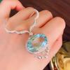Fashion Aquamarine Pendant Necklace Women Luxury Oval Gemstone Jewelry Big Carat Elegant Chic Accessory