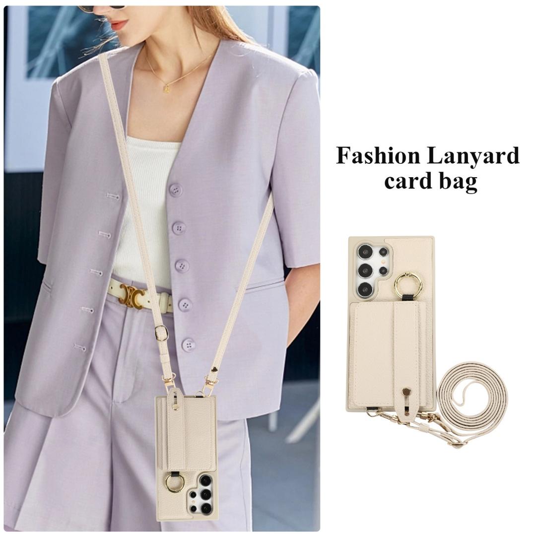 

For Samsung Galaxy S25 S24 Ultra Case PU Leather Wallet Bag Grip Strap Holder Shoulder Long Crossbody Lanyard Ring Clasp Cover Galaxy S24 Ultra