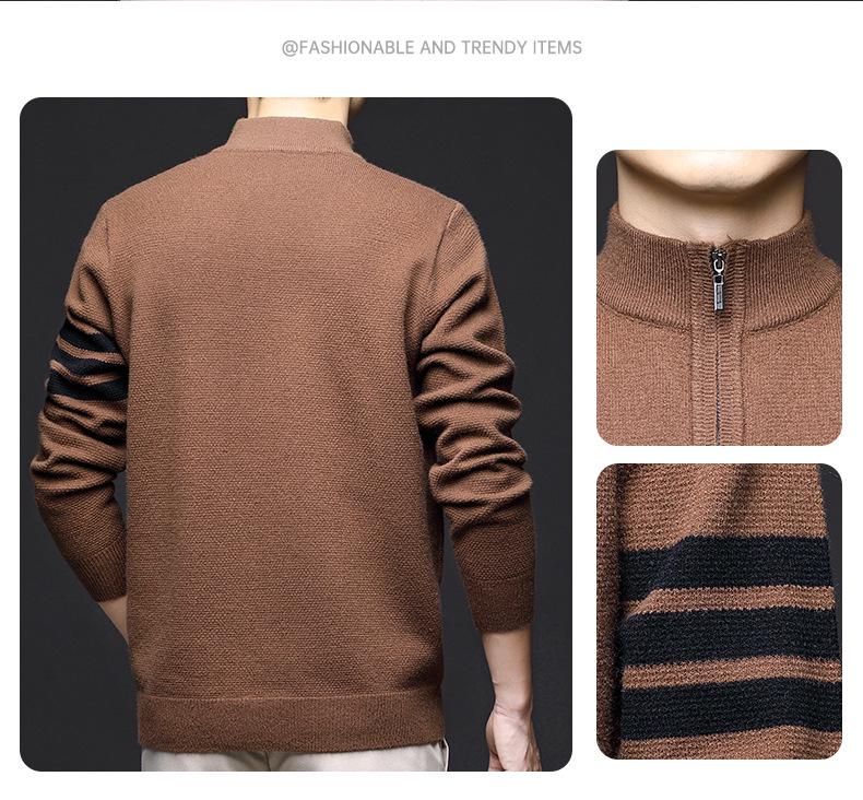 Manzibo Men's Half-Zip Jacquard Knit Stand Collar Sweater - Breathable Casual Autumn/Winter Pullover