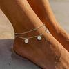 European-American Layered Embossed Round Pendant Anklet - Women's Double-Layer Beaded Chain Foot Jewelry for Summer Beach.