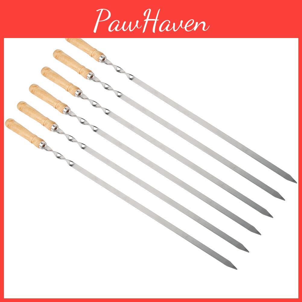 Steel Sticks 6pcs Bbq Stainless Grill Skewers Bbq Flat Skewers Grilling Tools For Kitchen