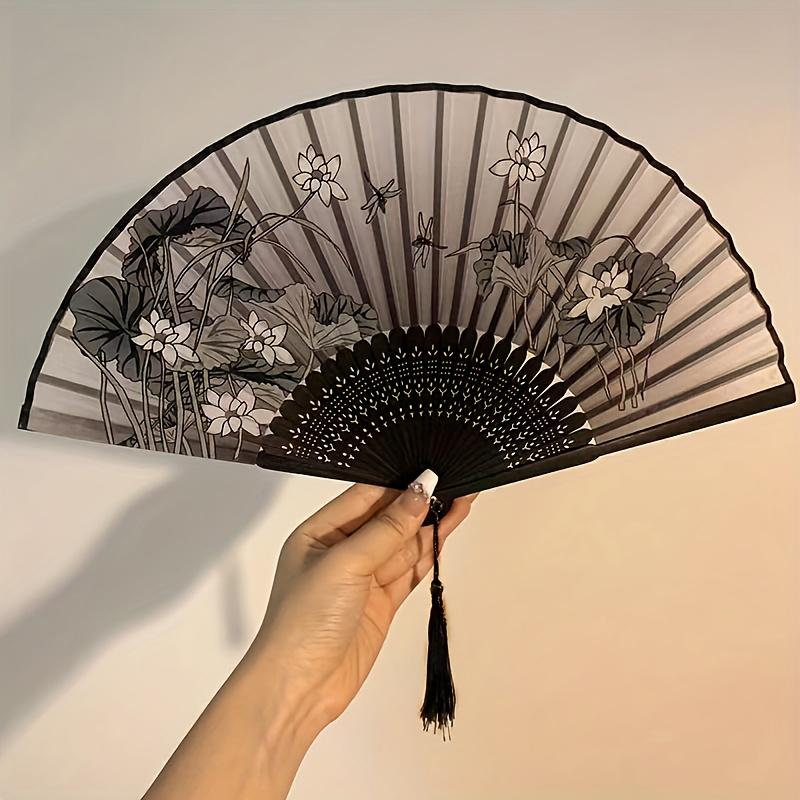 

Folding Hand Fan | Asian Style Ancient Chinese Tassel Fan | Portable Dance Fan Wedding Fan | Hanfu Qipao Accessory | Home Decoration Lotus