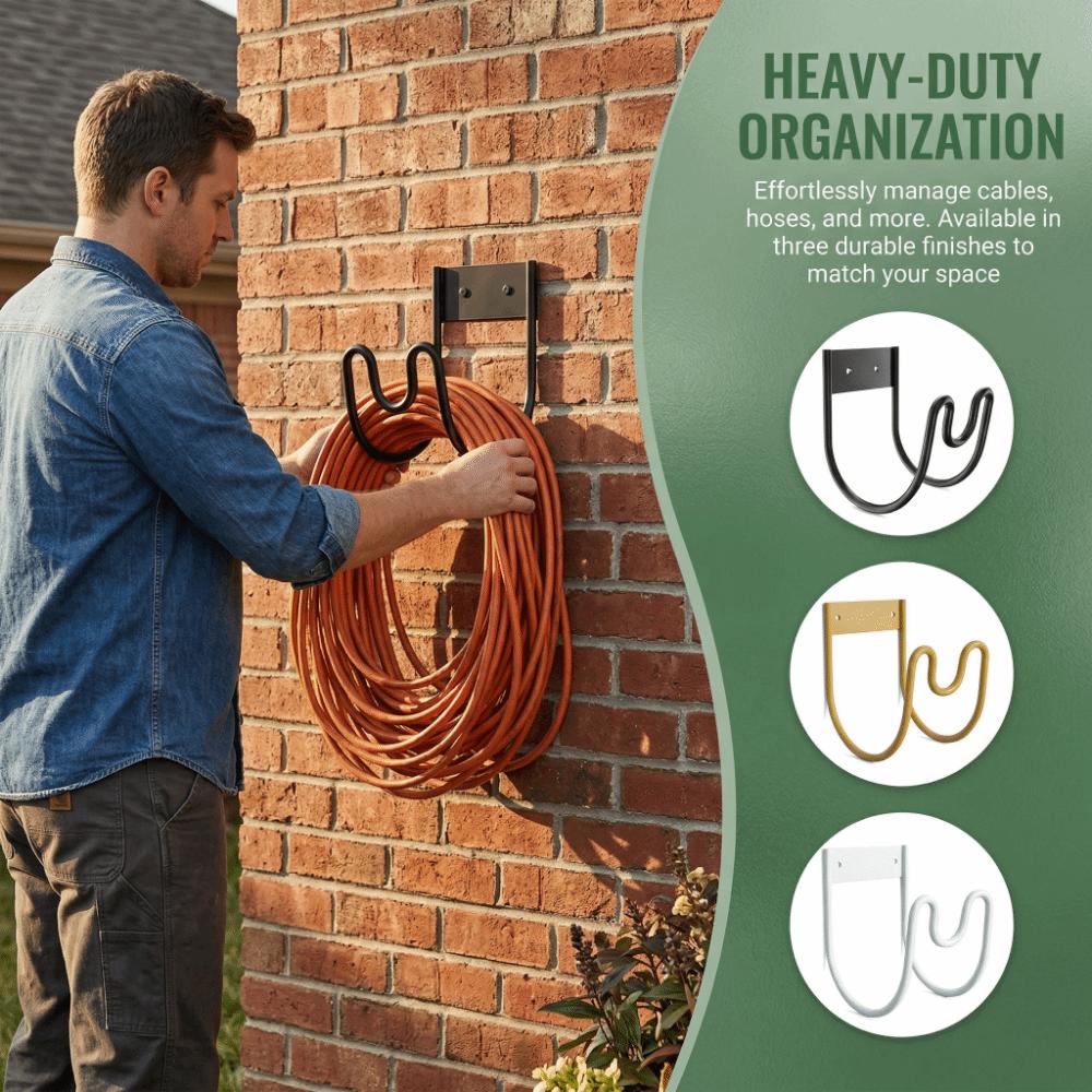 Robuste Wandhalterung für Wasserschläuche, Metalldrahthalterung, Haken für Gartenwasserrohre, Aufbewahrung für Staubsaugerschläuche