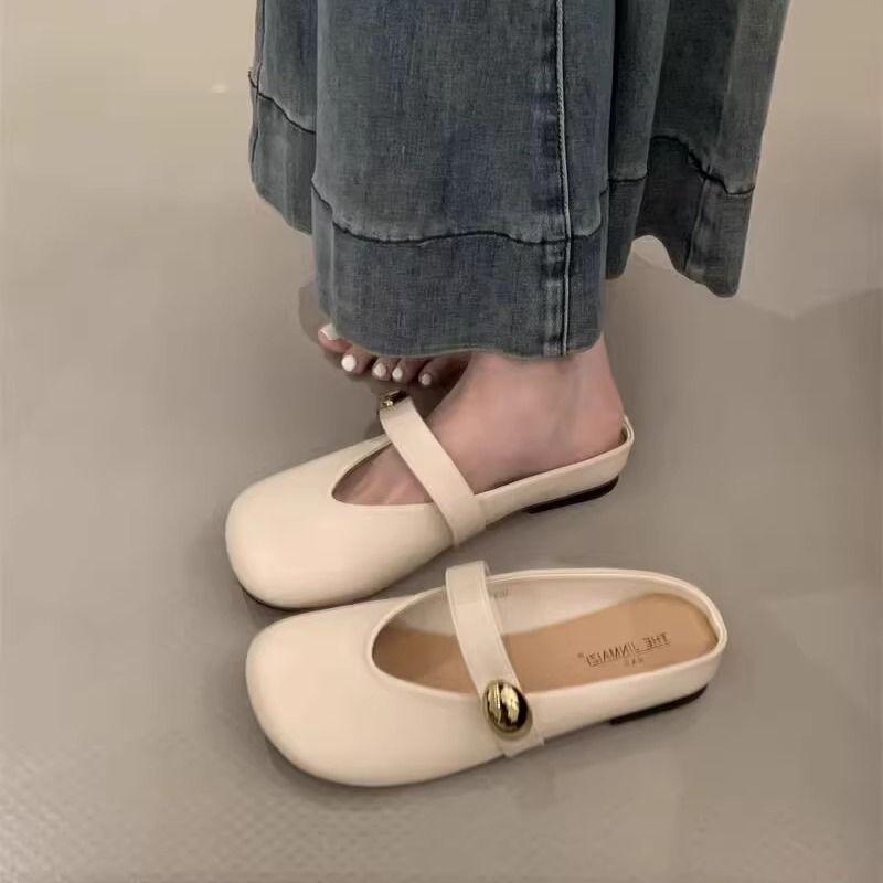 Soft Bottom Bag Head Slippers Women's Outer Wear 2025 Summer New Lazy Word with Inner Height Increase Half Slippers Soft Cute Round Head