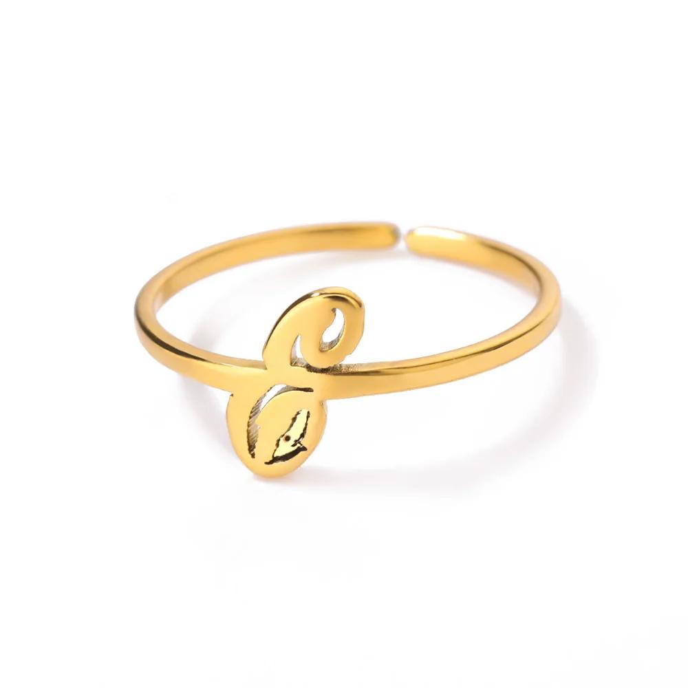 Stainless Steel Initial Letter Pendant Rings For Women Gold Color Trend A-Z Letter Finger Ring Aesthetic Wedding Jewelry Bijoux