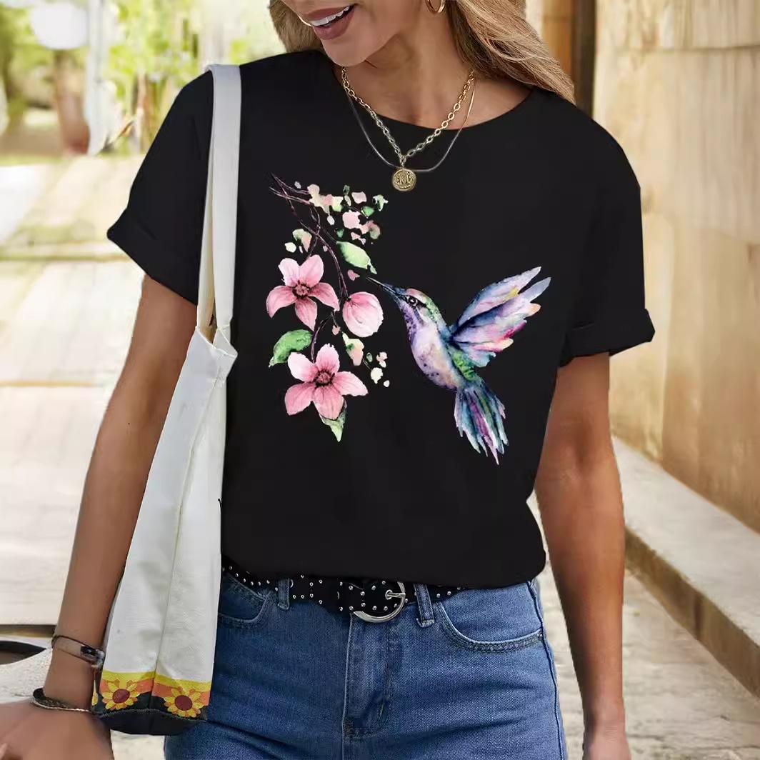 

Летний топ с круглым вырезом и принтом 3D-птицы, модные повседневные женские футболки с короткими рукавами S