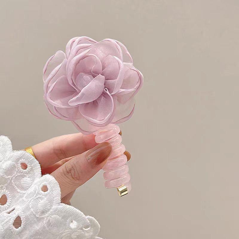 Xiaoxiang Wind Hair Rope, Rose Blossoms, Back of Head Phone Line Hair Ring, Easy To Wear Without Hooking Hair