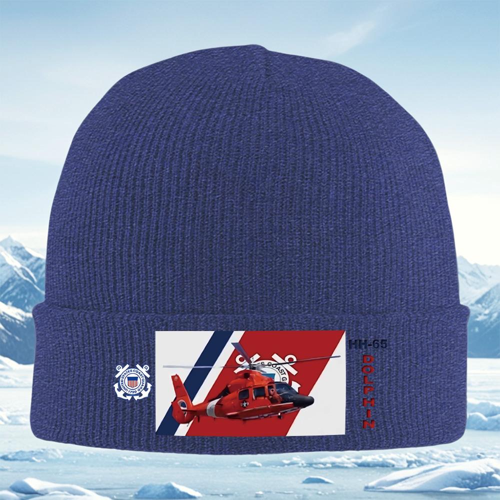 Coast Guard Helicopter and Flag Men Women Unisex Knitted Hat Beanie Pullover Cap Winter Thermal Warm Christmas Outdoor Cycling H