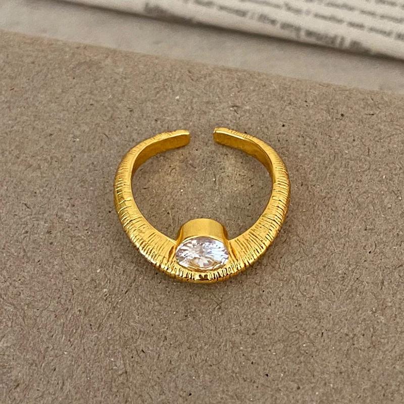Real  Sterling Silver 18K Gold Zircon Round Opening Rings for Women Vintage Geometric Fine  Minimalist Accessories