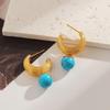Ying Tai 18k Gold High-Polish Non-Fading Turquoise Stainless Titanium Steel Stud Earrings for Women.