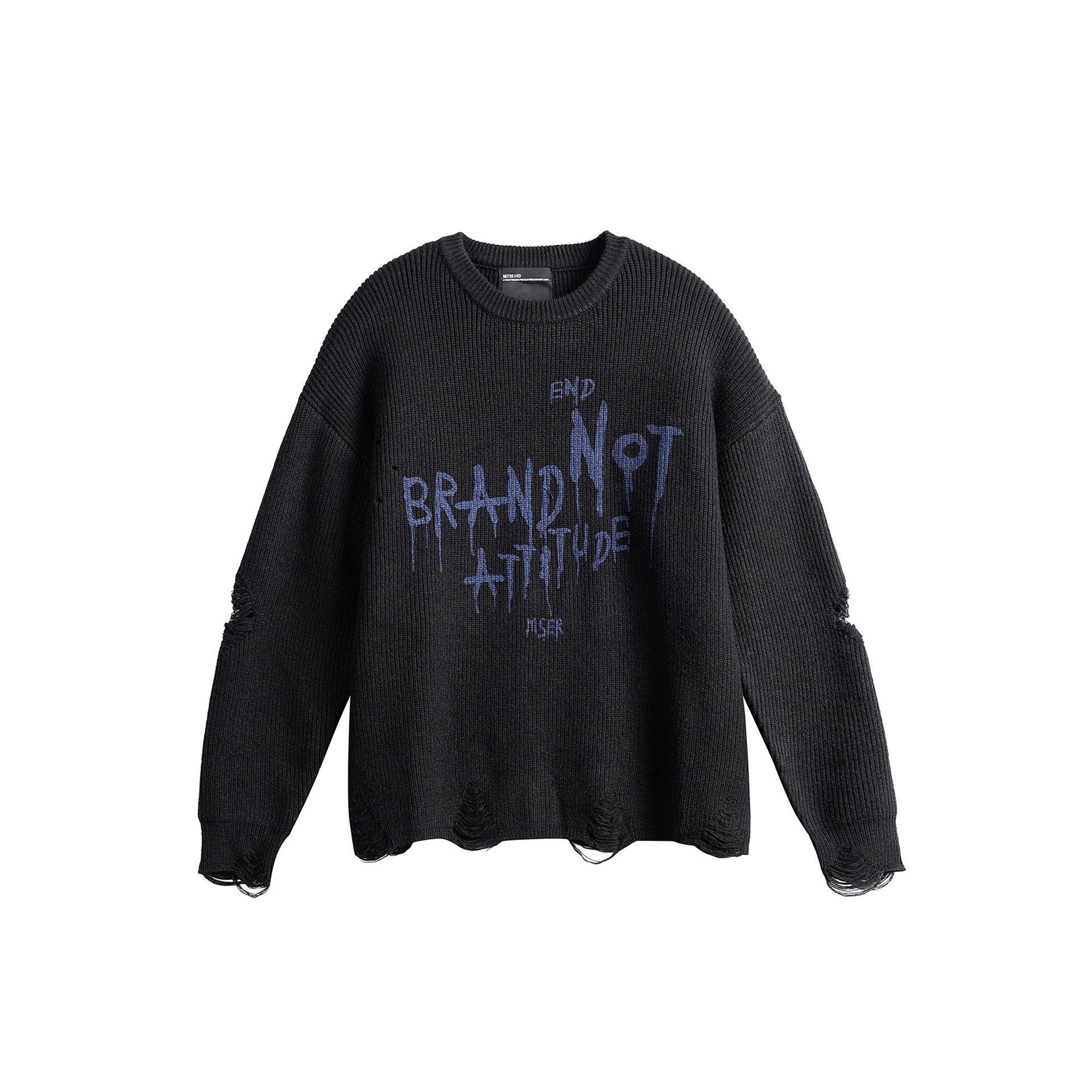 Мужской японский ретро рваный вязаный свитер - Осенне-зимний модный пуловер с круглым вырезом M чёрный