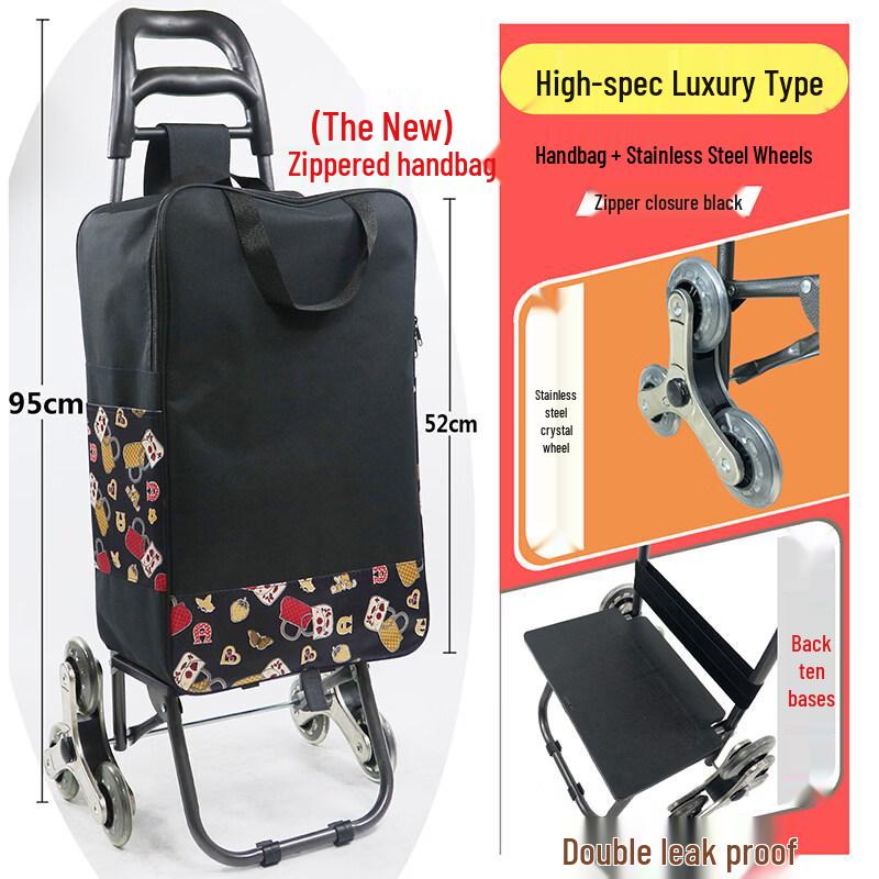 Deluxe Foldable Stair-Climbing Shopping Cart with Zipper Bag