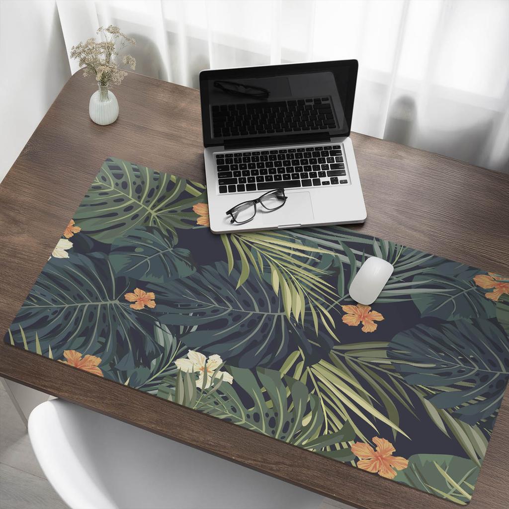 Non-slip Protective Desk Mat Tropical Leaves Flower 120X60 Cm