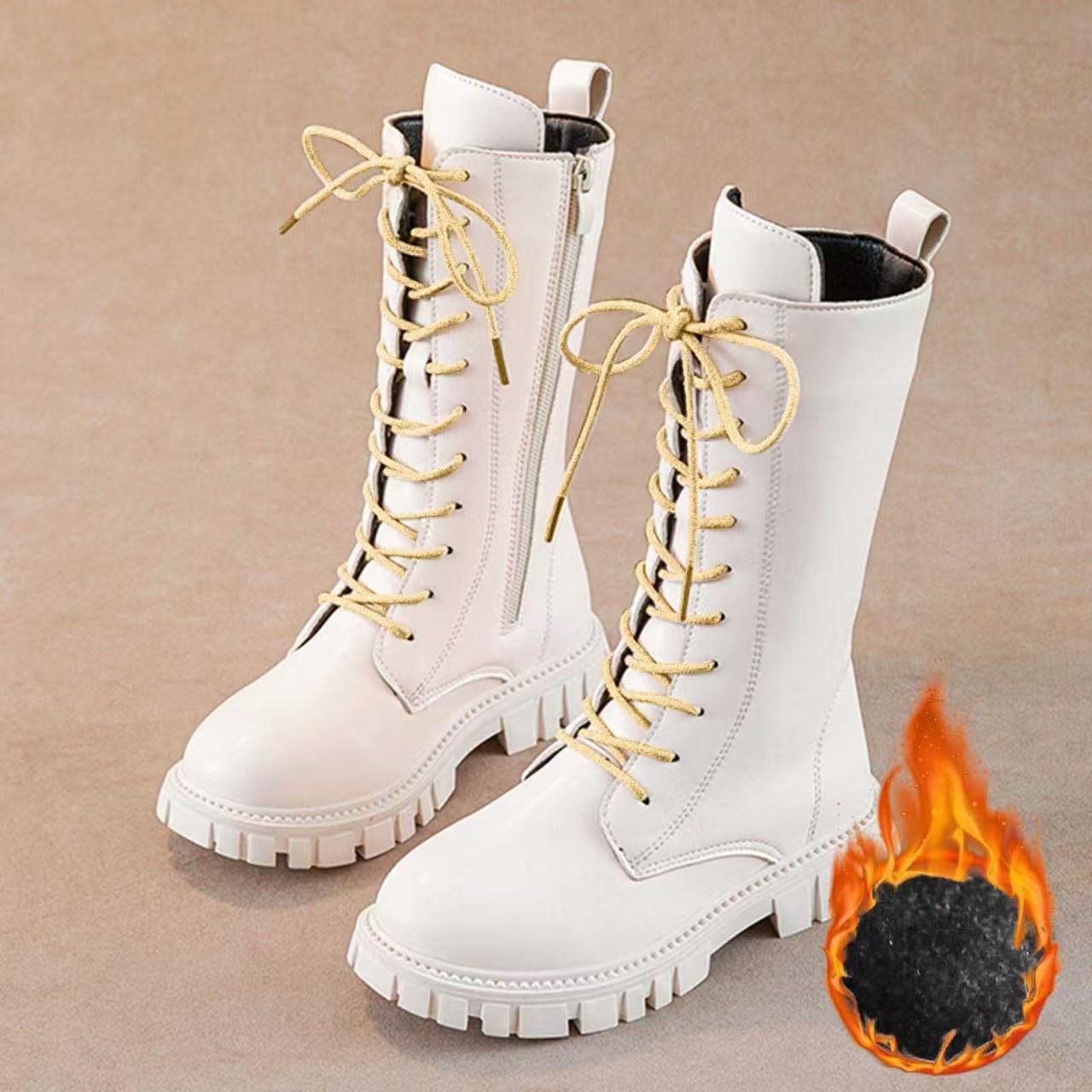 Girls boots winter new high boots British style Martin boots princess leather boots little girl boots 27