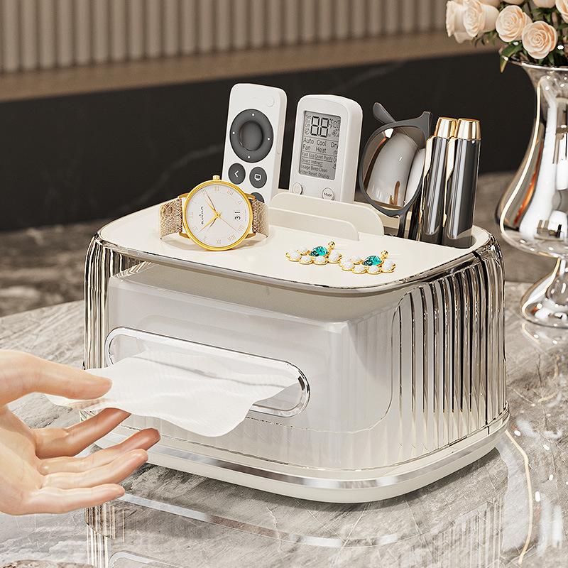 High-end living room transparent tissue box multi-function remote control napkin desktop storage light luxury desktop tissue box