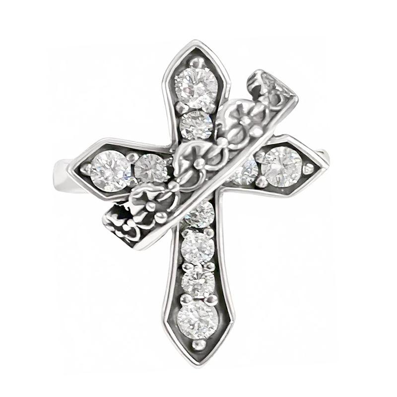 Dark Vintage Vintage Star Cross Open Ring Hip Hop Punk Niche Design Stacked Personality Ring Woman