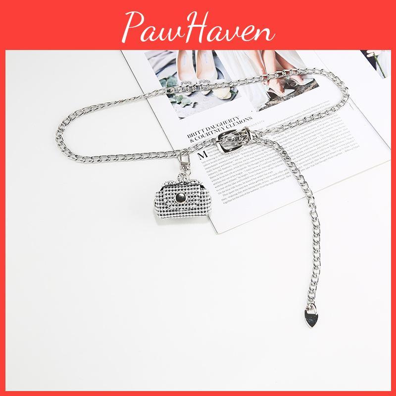 Chain Silver Waistband With Small Bag Womens Clothing Dresses Accessories Coats