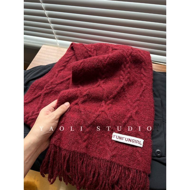 

Якорный красный шерстяной вязаный шарф с кисточками для женщин, осенне-зимний, теплый и ветрозащитный шерстяной шарф 158 * 25Cm
