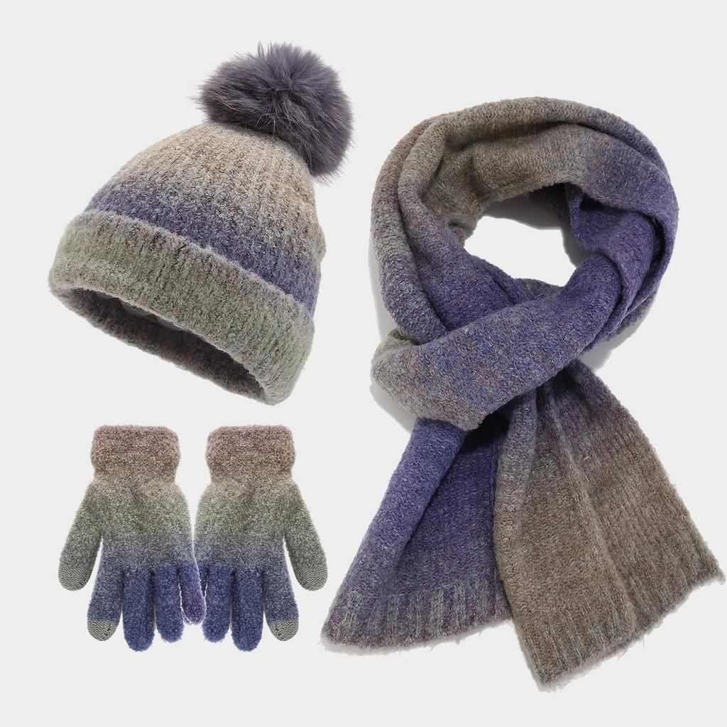 Acryl Strickmütze Schal Handschuhe Set für Herbst Lässiges Damen Mode Accessoire Paket
