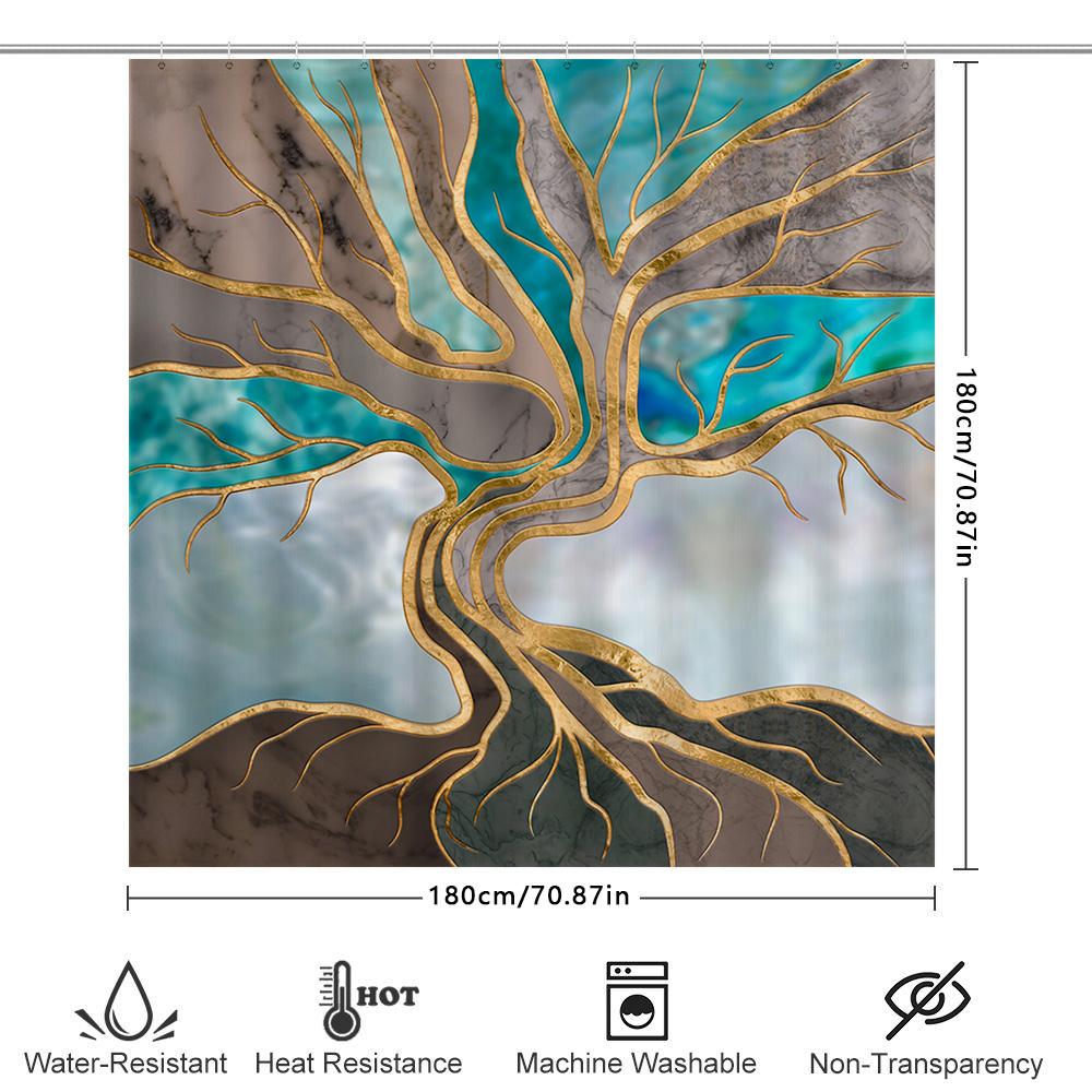 Golden Tree Of Life: Abstract Artistic Shower Curtain For A Modern And Elegant Bathroom Dcor