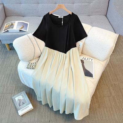 Vestido Feminino Plus Size com um Toque Fashion e Estiloso, Estilo Color-blocking e Patchwork, Um Novo Vestido A-line de Verão