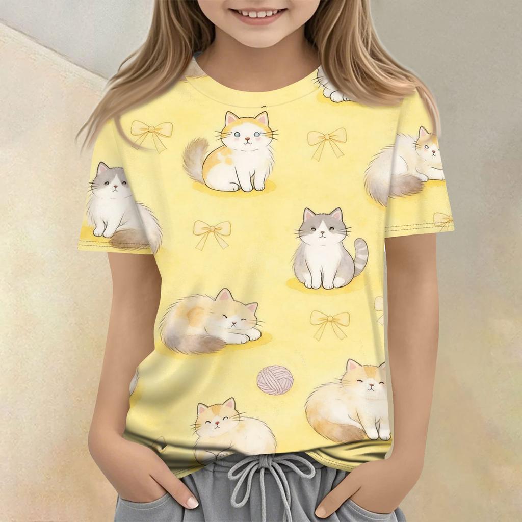 Kids Animal Print Crew Neck Short Sleeve Casual Loose Fit T Shirt Top Soft Comfortable Fabric Suitable for Everyday Wear