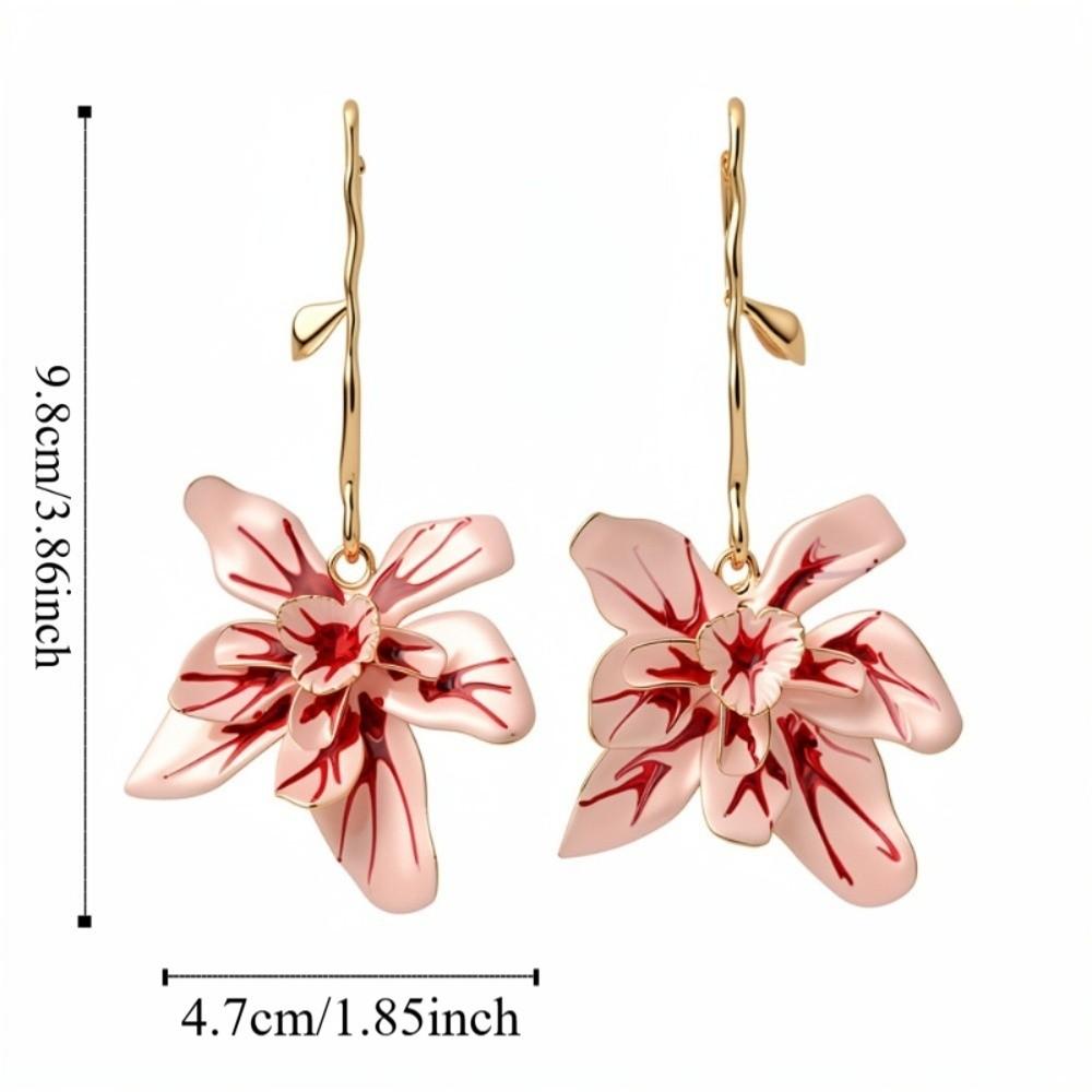 Duże Kwiatowe Emaliowane Kolczyki Wiszące z Kwiatami Cynk Stop Cynku Kolczyki Sztyfty Kolczyki z Kwiatowym Wisiorkiem Wakacje