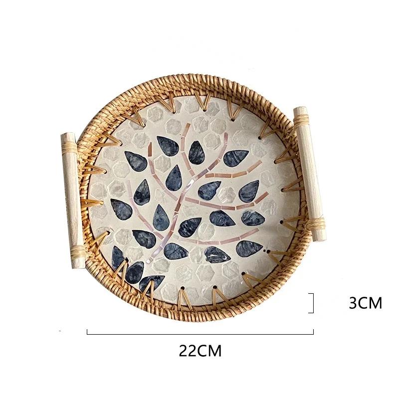 Tabletts zum Servieren von Speisen Serviertabletts Snacktablett Nachmittagstee-Tablett Teller Dessert Rattan Obst Trocken Gericht Süßigkeiten Teller Kuchen Zuhause