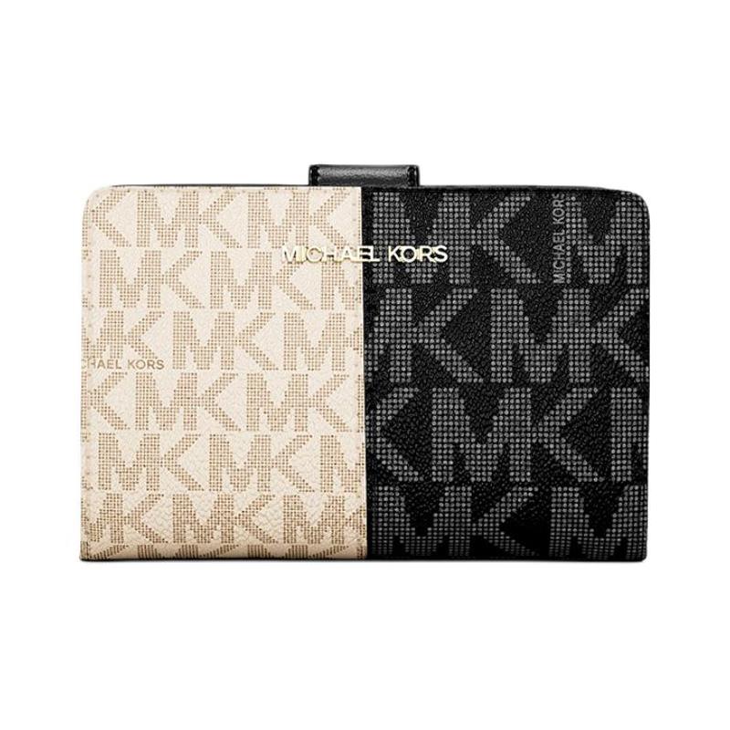 MICHAEL KORS Jet Set Signature Logo Print Coated Canvas Wallet Medium Women s Black with White чёрный