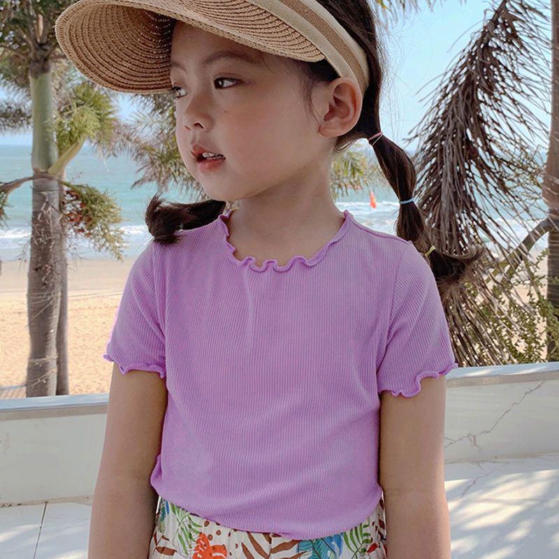 Girls' Ice Silk Ruffle Edge Short Sleeve T-shirt - Summer Baby & Toddler Top